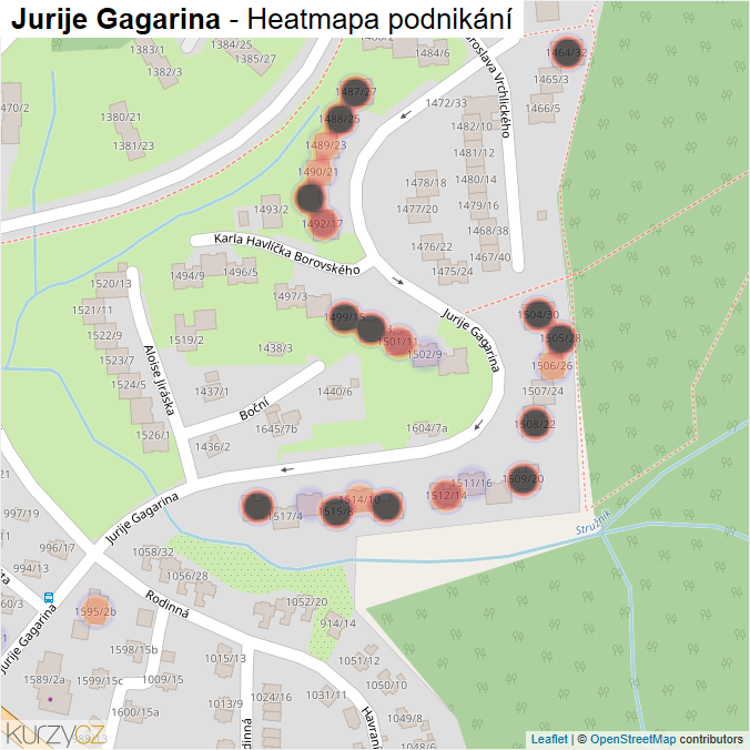 Mapa Jurije Gagarina - Firmy v ulici.