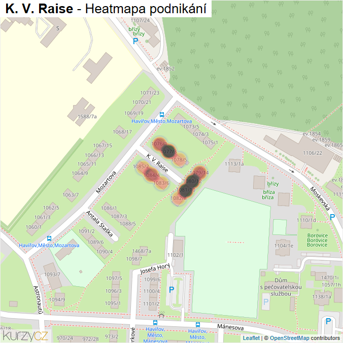 Mapa K. V. Raise - Firmy v ulici.