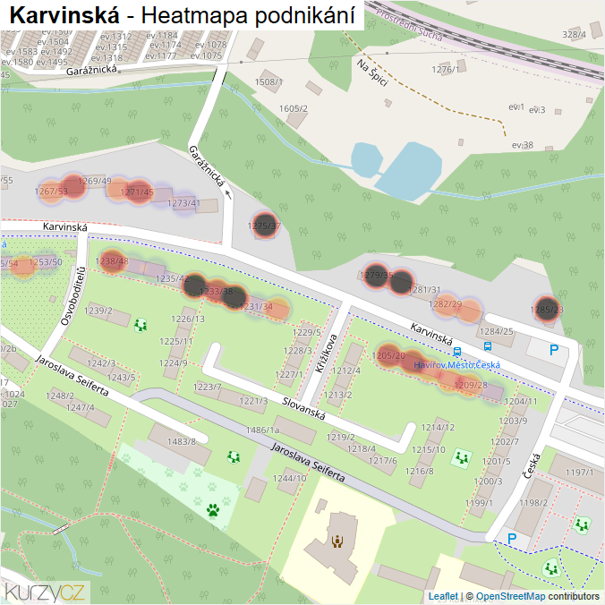 Mapa Karvinská - Firmy v ulici.