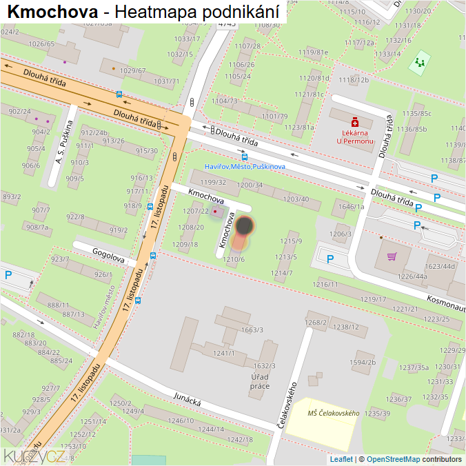 Mapa Kmochova - Firmy v ulici.