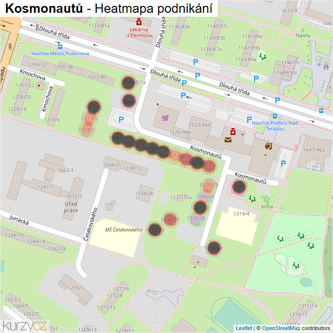 Mapa Kosmonautů - Firmy v ulici.