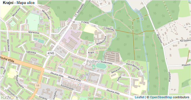 Krajní - mapa ulice