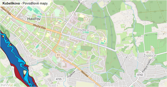 Kubelíkova - záplavové mapy stoleté vody