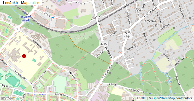 Lesácká - mapa ulice