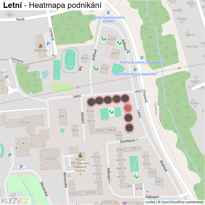 Mapa Letní - Firmy v ulici.