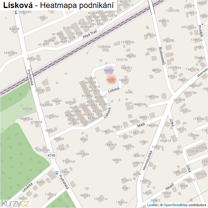 Mapa Lísková - Firmy v ulici.