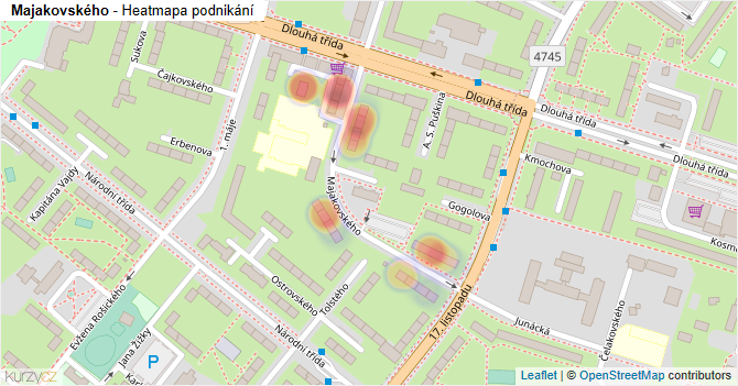 Majakovského - mapa podnikání