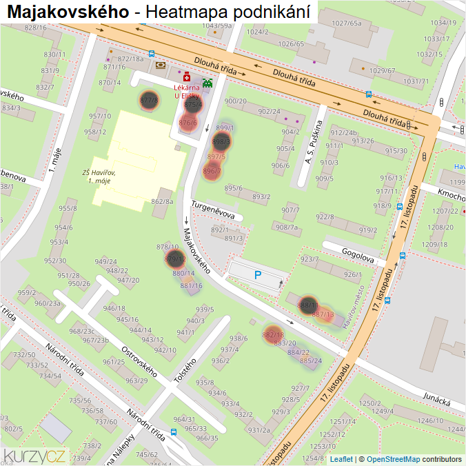 Mapa Majakovského - Firmy v ulici.