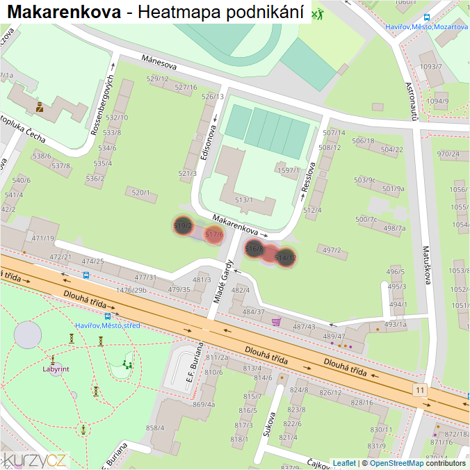 Mapa Makarenkova - Firmy v ulici.