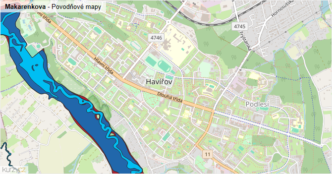 Makarenkova - záplavové mapy stoleté vody