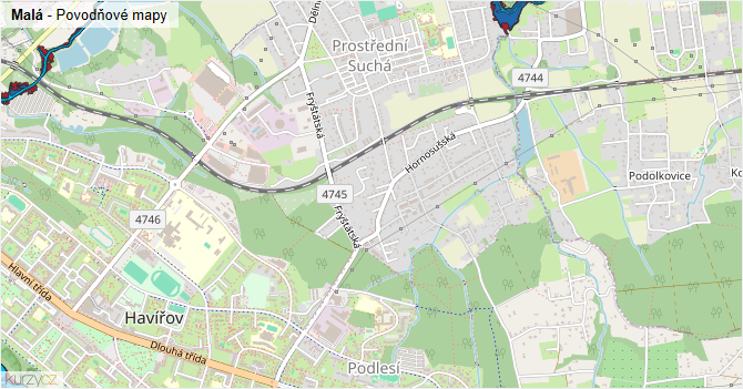 Malá - záplavové mapy stoleté vody