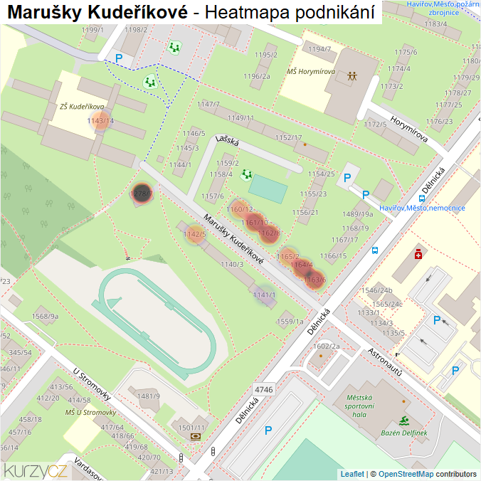 Mapa Marušky Kudeříkové - Firmy v ulici.