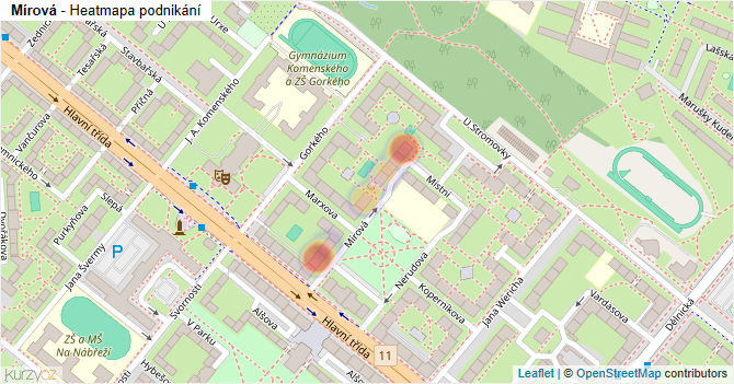 Mírová - mapa podnikání