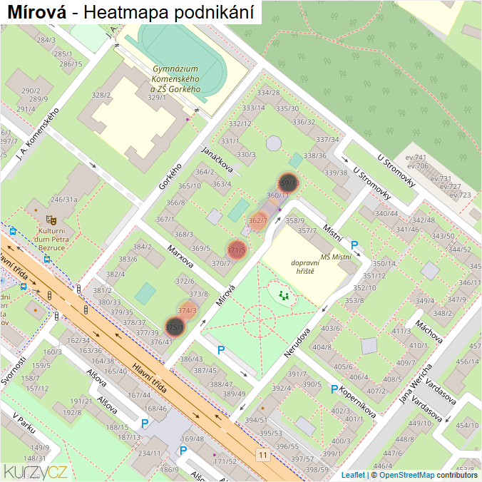 Mapa Mírová - Firmy v ulici.