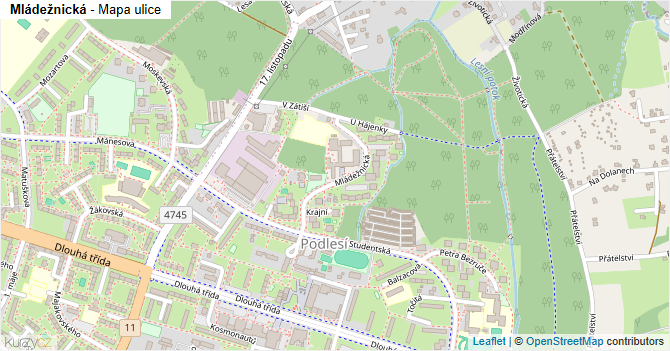 Mládežnická - mapa ulice