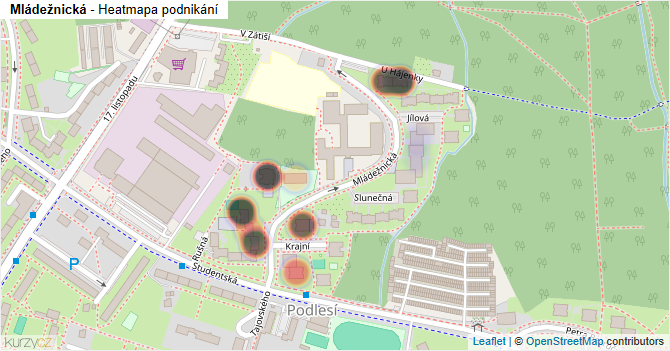 Mládežnická - mapa podnikání