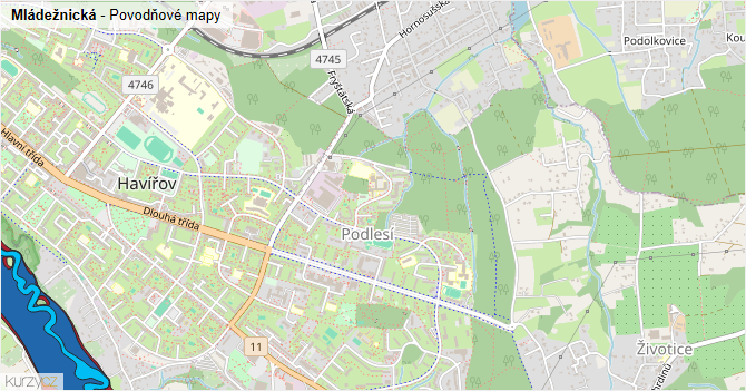 Mládežnická - záplavové mapy stoleté vody