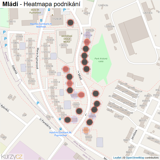 Mapa Mládí - Firmy v ulici.
