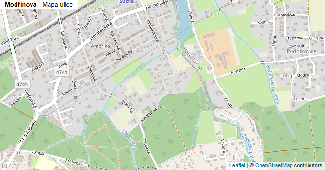 Modřínová - mapa ulice