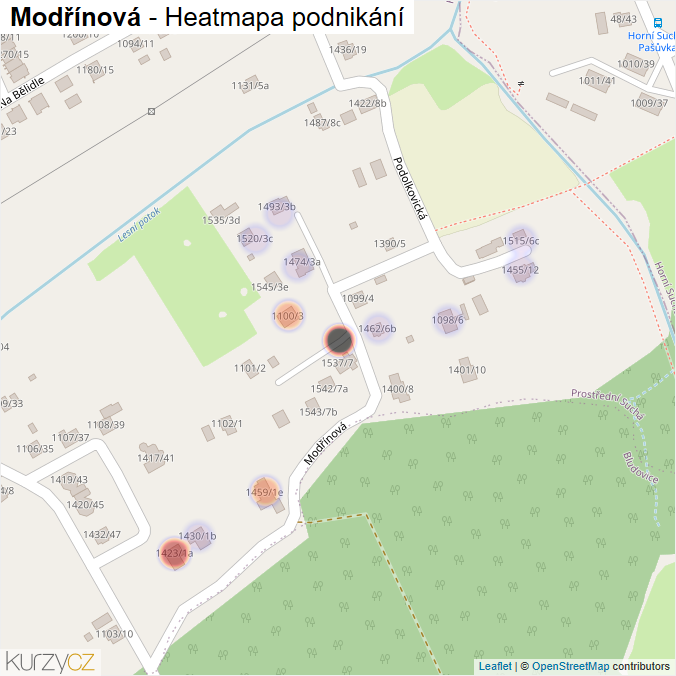 Mapa Modřínová - Firmy v ulici.