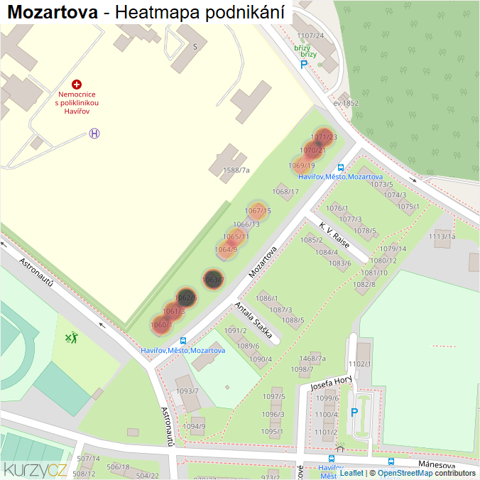 Mapa Mozartova - Firmy v ulici.