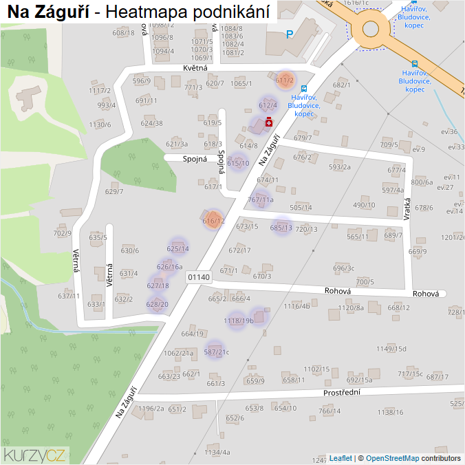 Mapa Na Záguří - Firmy v ulici.