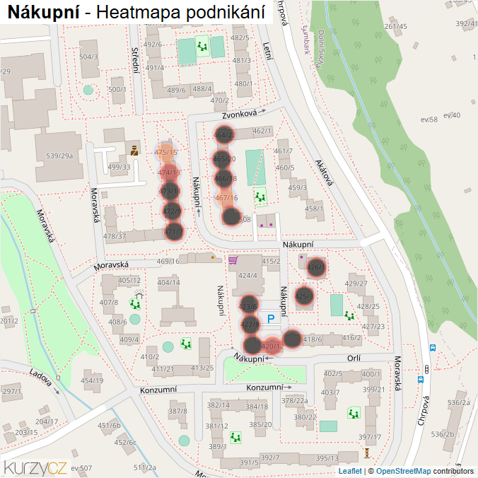Mapa Nákupní - Firmy v ulici.