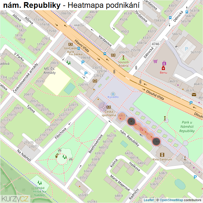 Mapa nám. Republiky - Firmy v ulici.