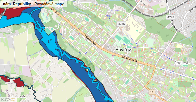 nám. Republiky - záplavové mapy stoleté vody