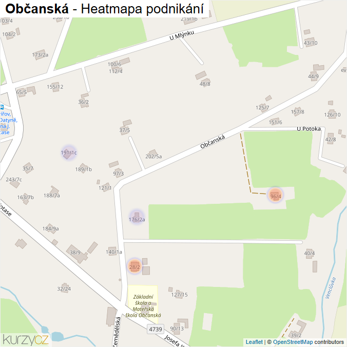 Mapa Občanská - Firmy v ulici.