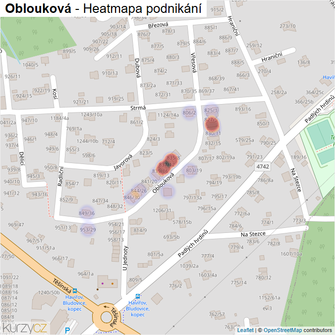 Mapa Oblouková - Firmy v ulici.