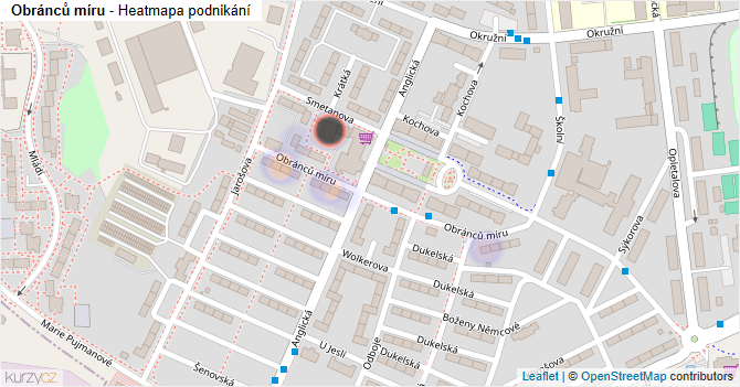 Obránců míru - mapa podnikání