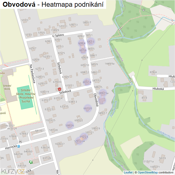 Mapa Obvodová - Firmy v ulici.