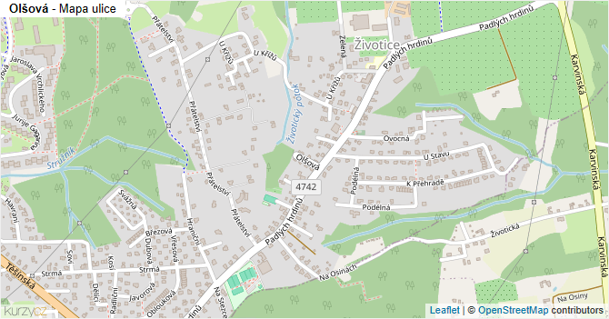 Olšová - mapa ulice