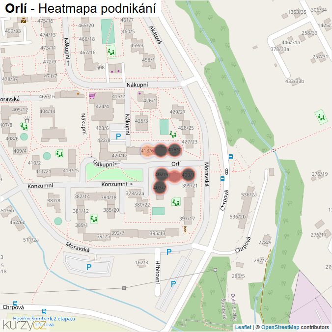 Mapa Orlí - Firmy v ulici.
