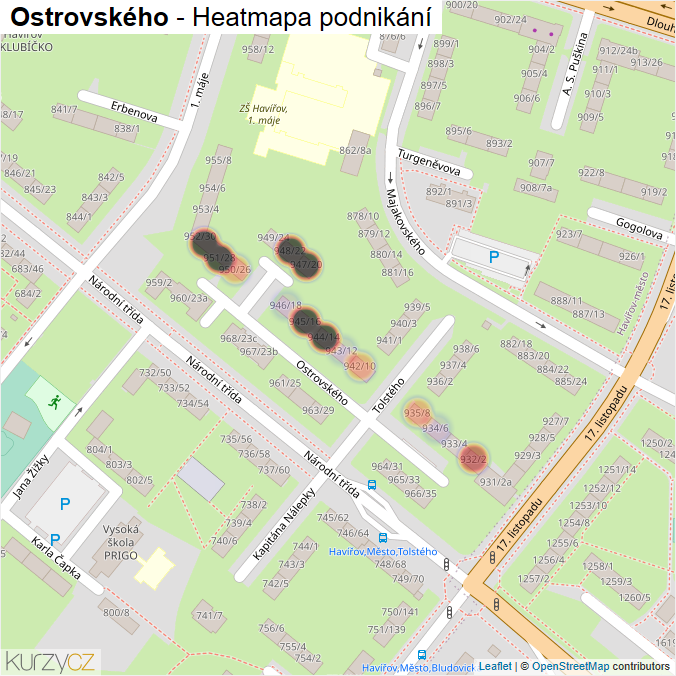 Mapa Ostrovského - Firmy v ulici.