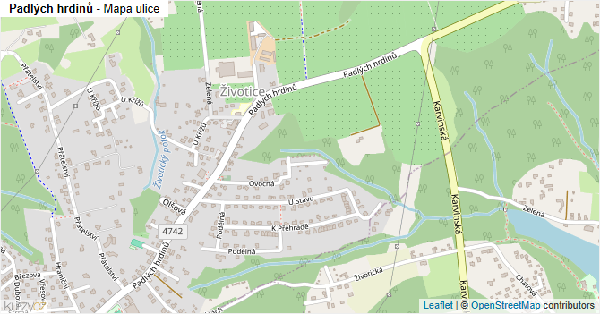 Padlých hrdinů - mapa ulice
