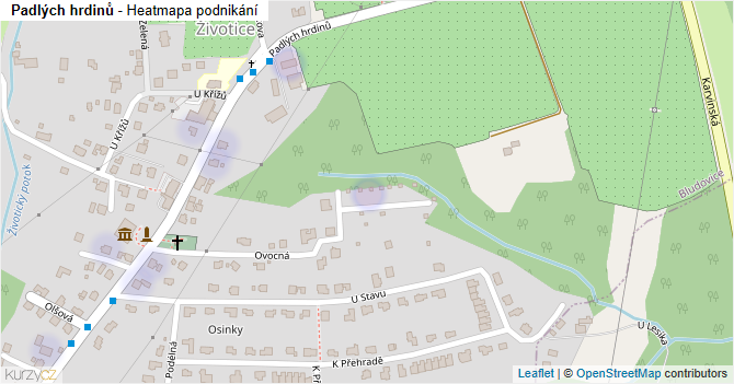 Padlých hrdinů - mapa podnikání