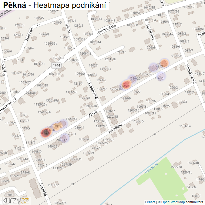 Mapa Pěkná - Firmy v ulici.
