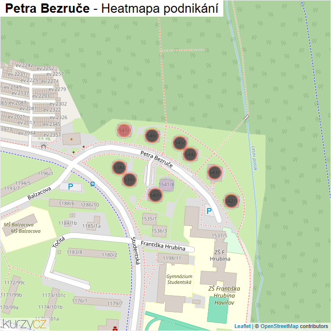 Mapa Petra Bezruče - Firmy v ulici.