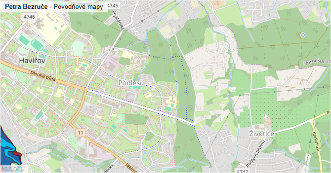 Petra Bezruče - záplavové mapy stoleté vody