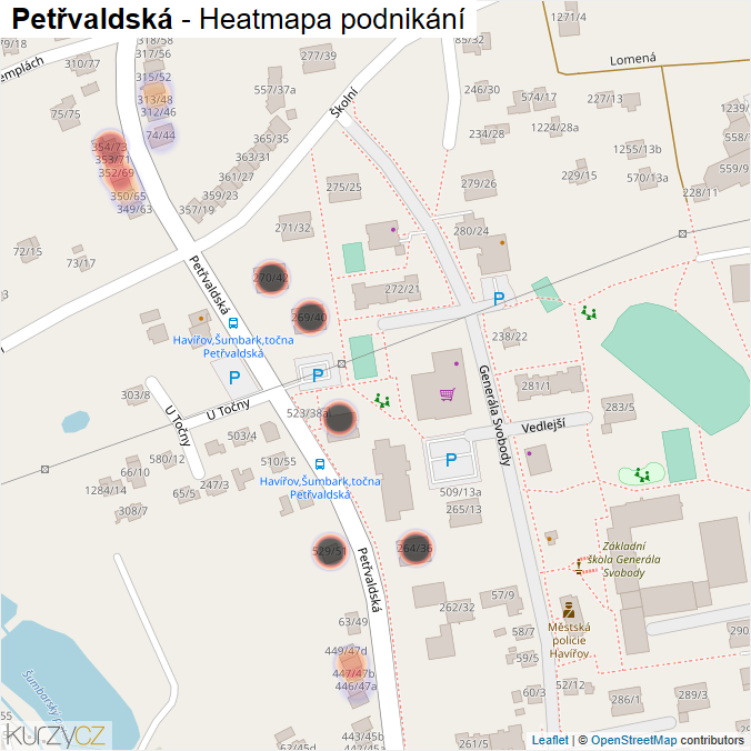 Mapa Petřvaldská - Firmy v ulici.