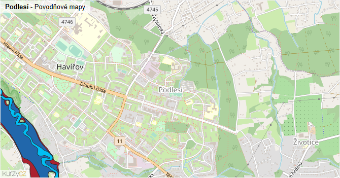Podlesí - záplavové mapy stoleté vody