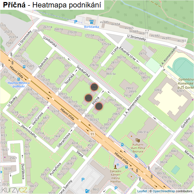 Mapa Příčná - Firmy v ulici.