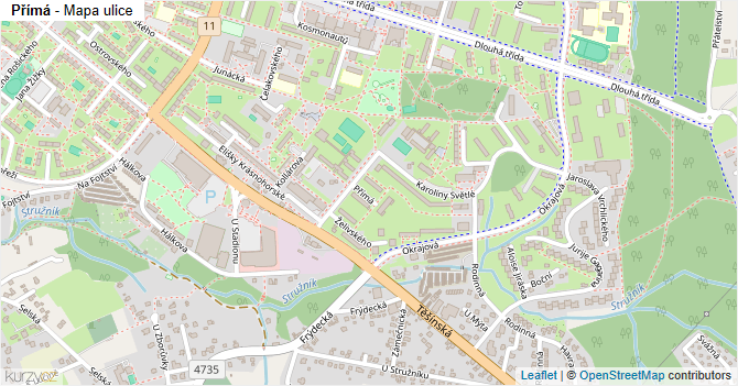 Přímá - mapa ulice