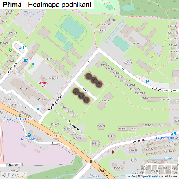 Mapa Přímá - Firmy v ulici.