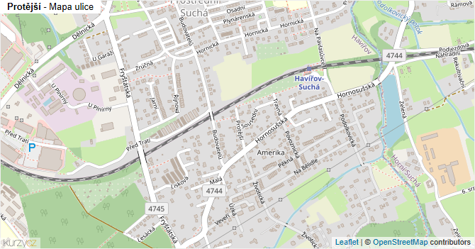 Protější - mapa ulice