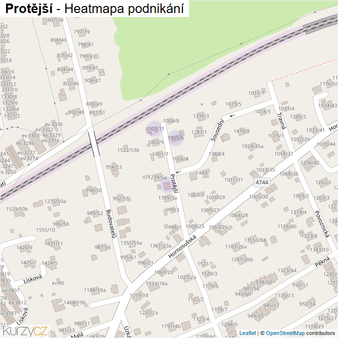 Mapa Protější - Firmy v ulici.