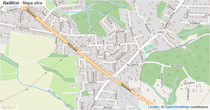 Radliční - mapa ulice