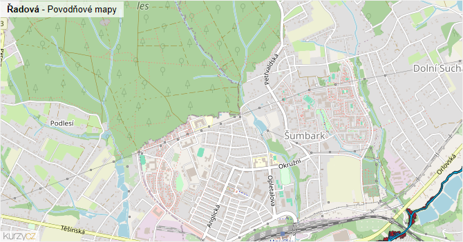 Řadová - záplavové mapy stoleté vody